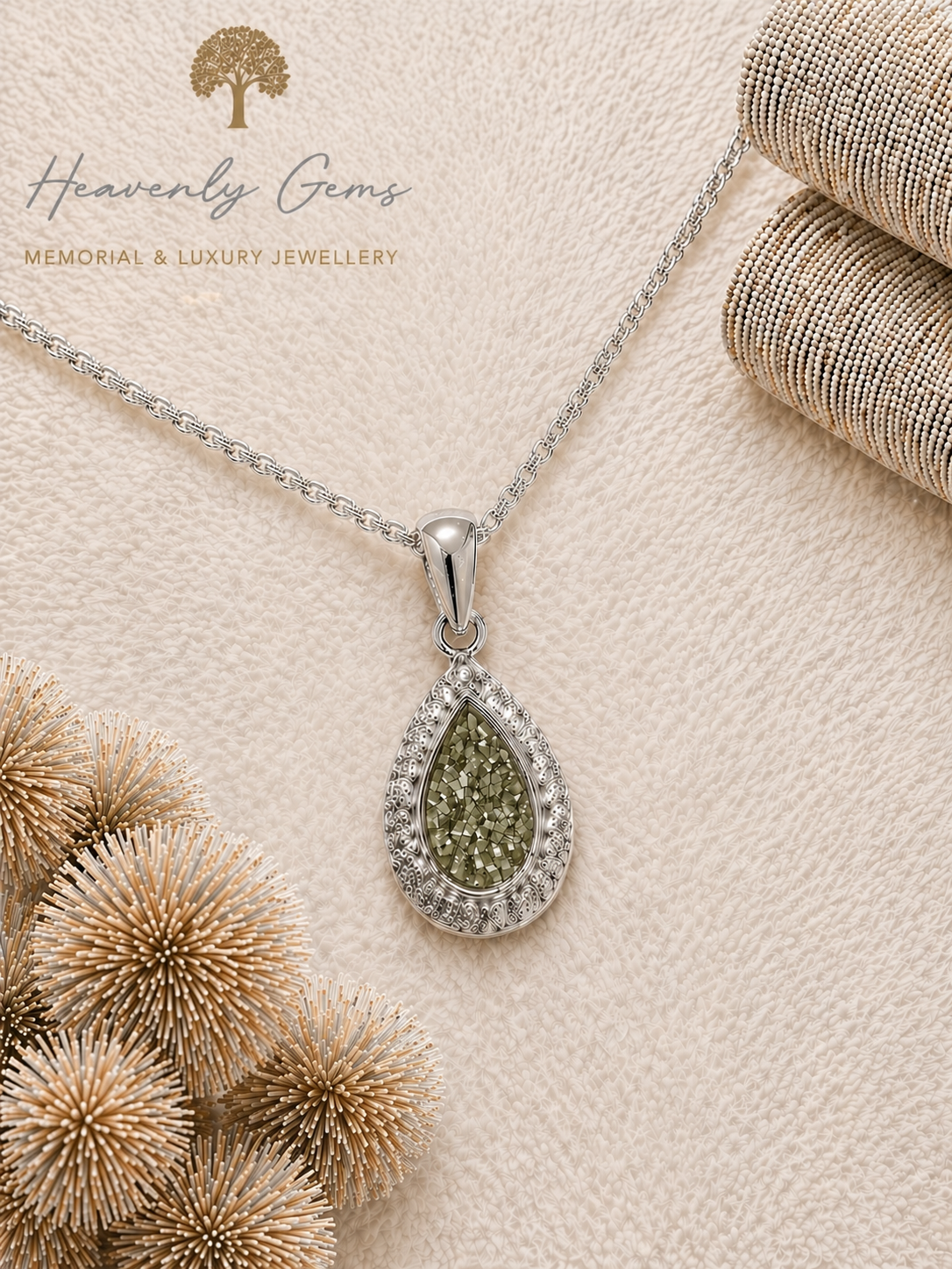 Pear Diamanté Memorial Necklace UK Ashes Jewellery