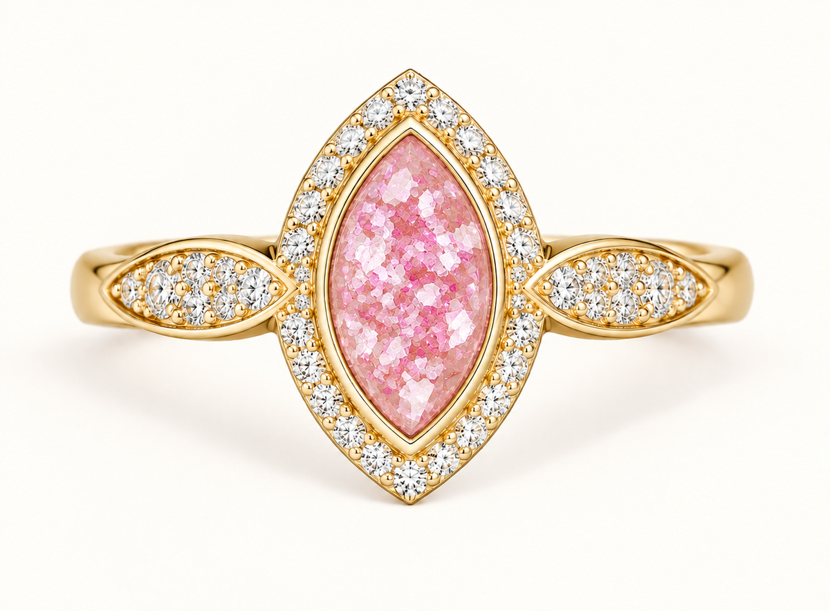 9ct Gold Anne Crystal Marquise Memorial Ashes Ring