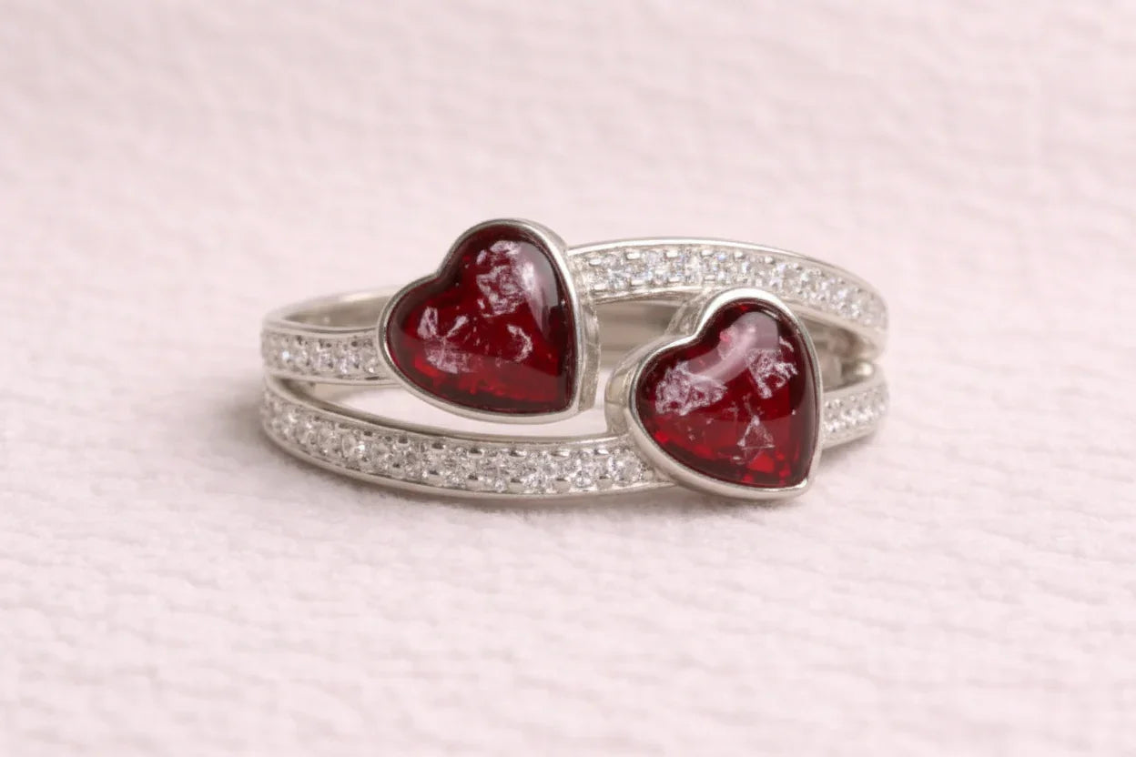 Olivia Diamanté Double Heart Ring