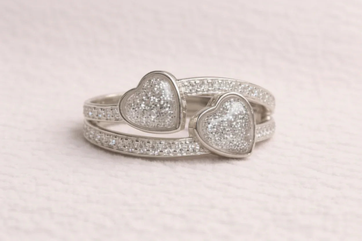 Olivia Diamanté Double Heart Ring