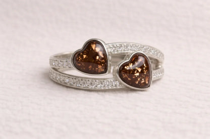 Olivia Diamanté Double Heart Ring