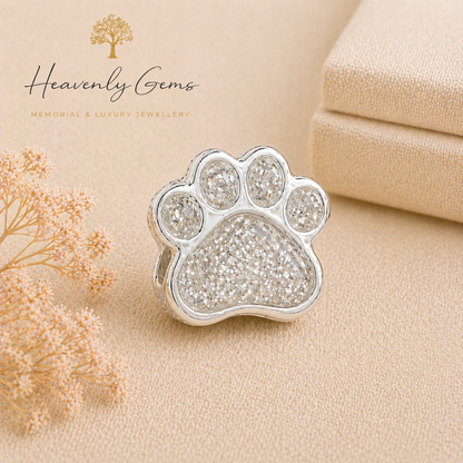Sterling Silver Paw Print Memorial Ashes Charm