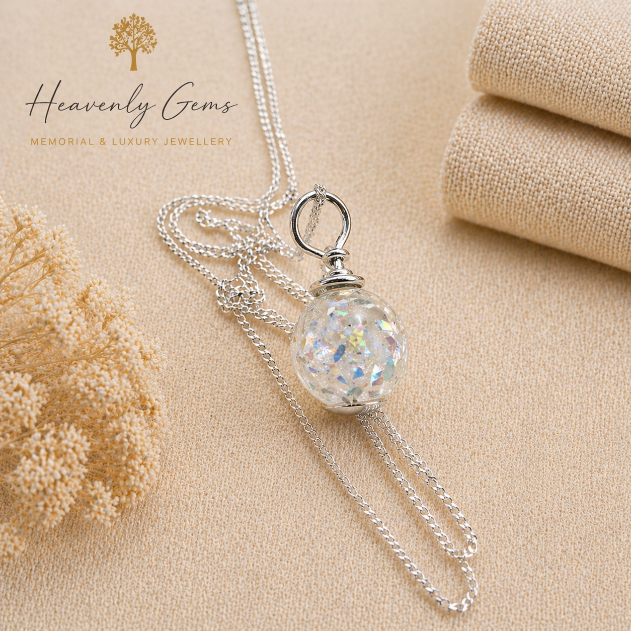 Silver orb cremation necklace