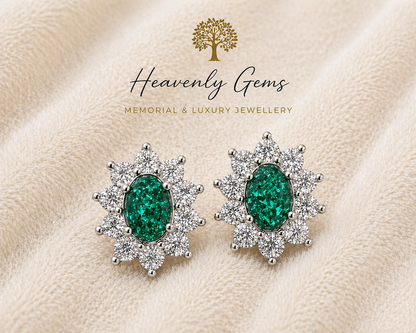 Oval Diamanté Memorial Ashes Earrings UK – Sterling Silver Cremation Jewellery