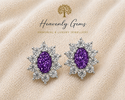 Oval Diamanté Memorial Ashes Earrings UK – Sterling Silver Cremation Jewellery