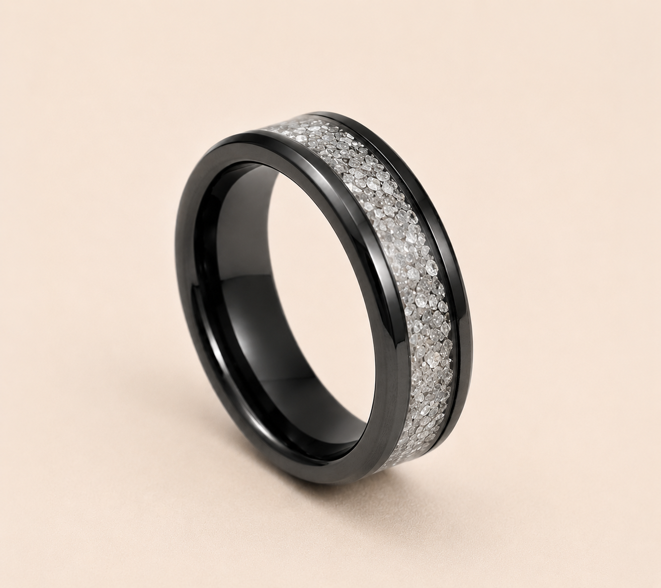Black Ceramic Memorial Ring 6mm | Personalised Ashes Ring