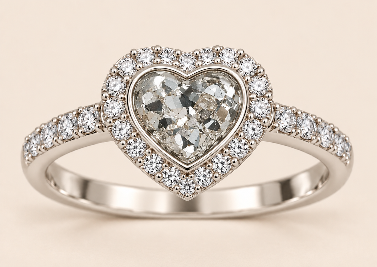 Louise 9ct Gold Heart Diamanté Memorial Ashes Ring