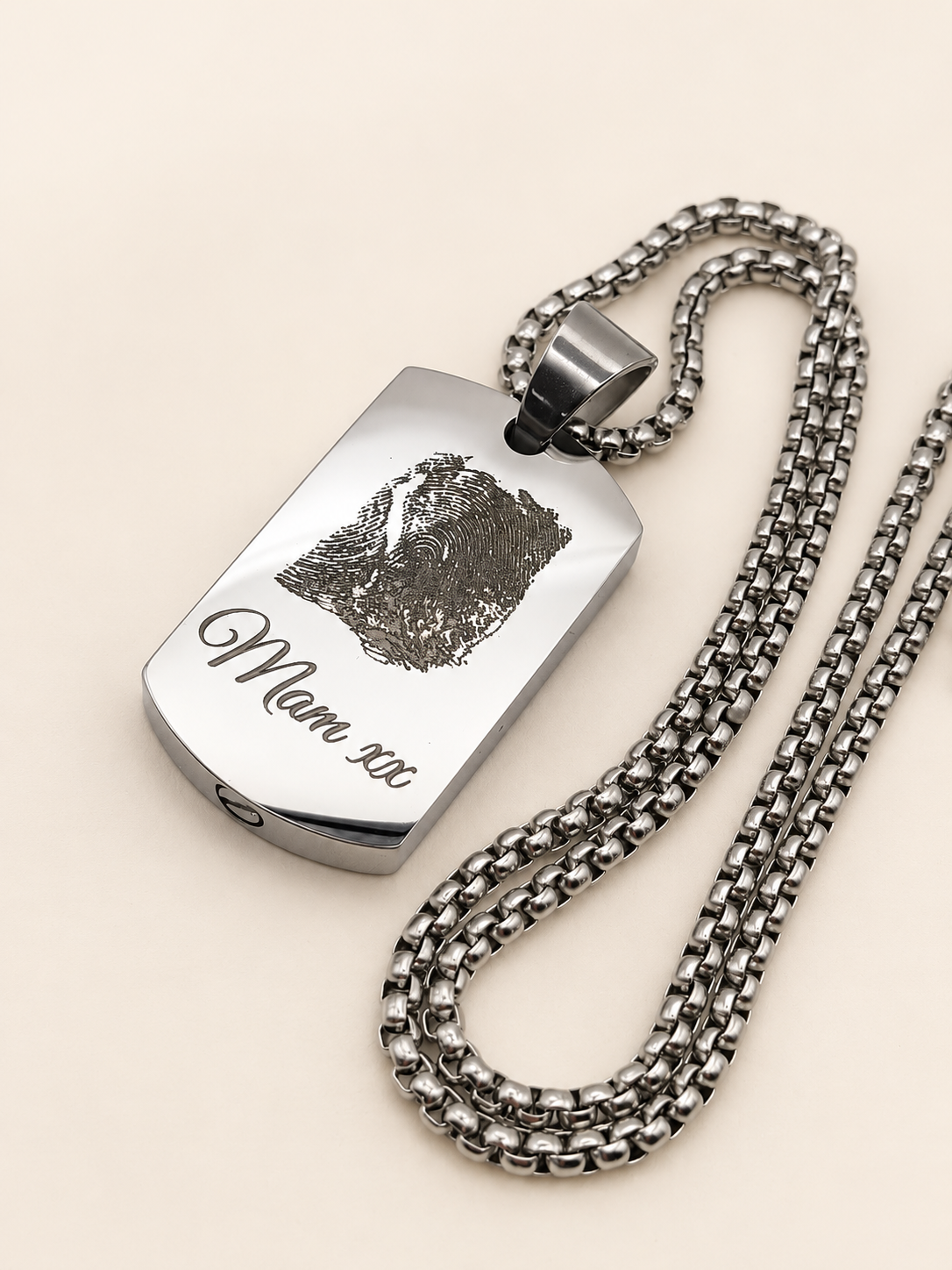 Men’s Stainless Steel Memorial Ashes Dog Tag Necklace