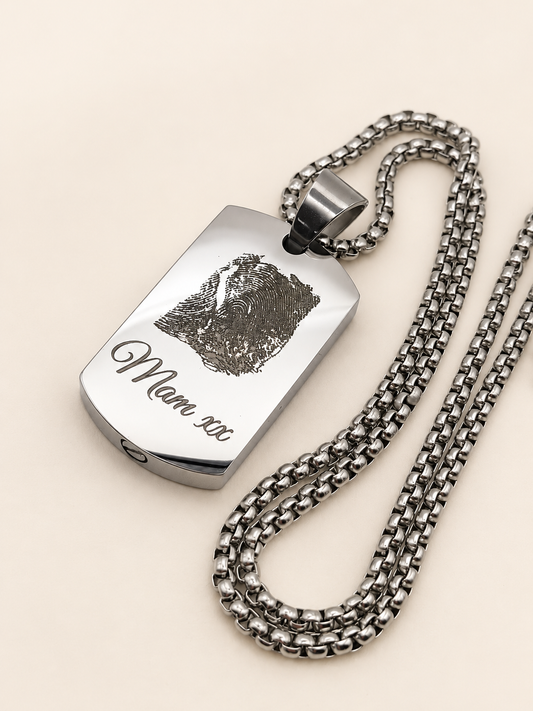 Men’s Stainless Steel Memorial Ashes Dog Tag Necklace