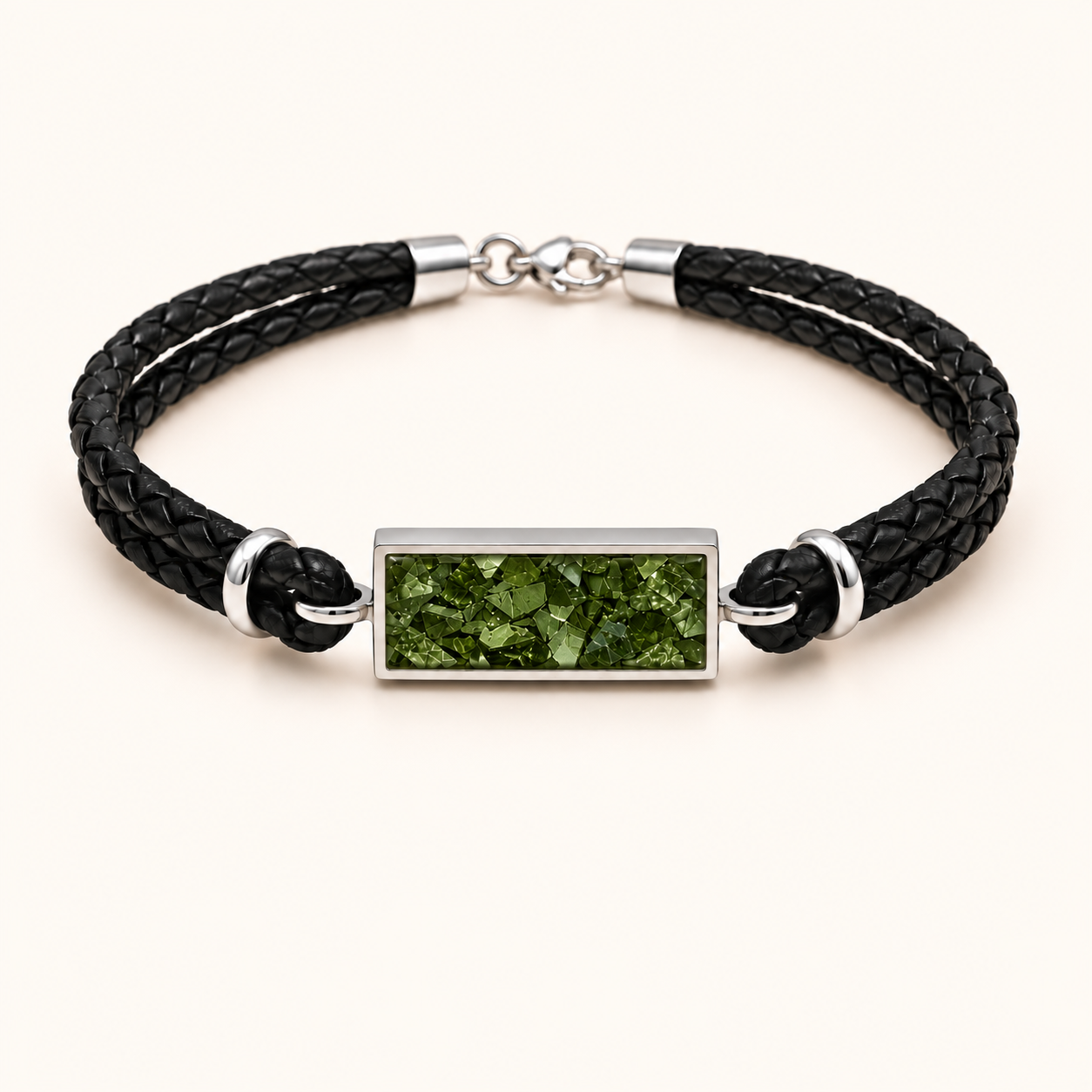 Men’s Double Braid Leather Memorial Ashes Bracelet