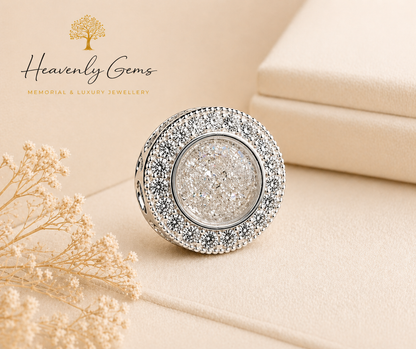 Sterling Silver Cubic Zirconia Memorial Ashes Round Charm