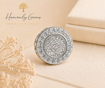 Sterling Silver Cubic Zirconia Memorial Ashes Round Charm