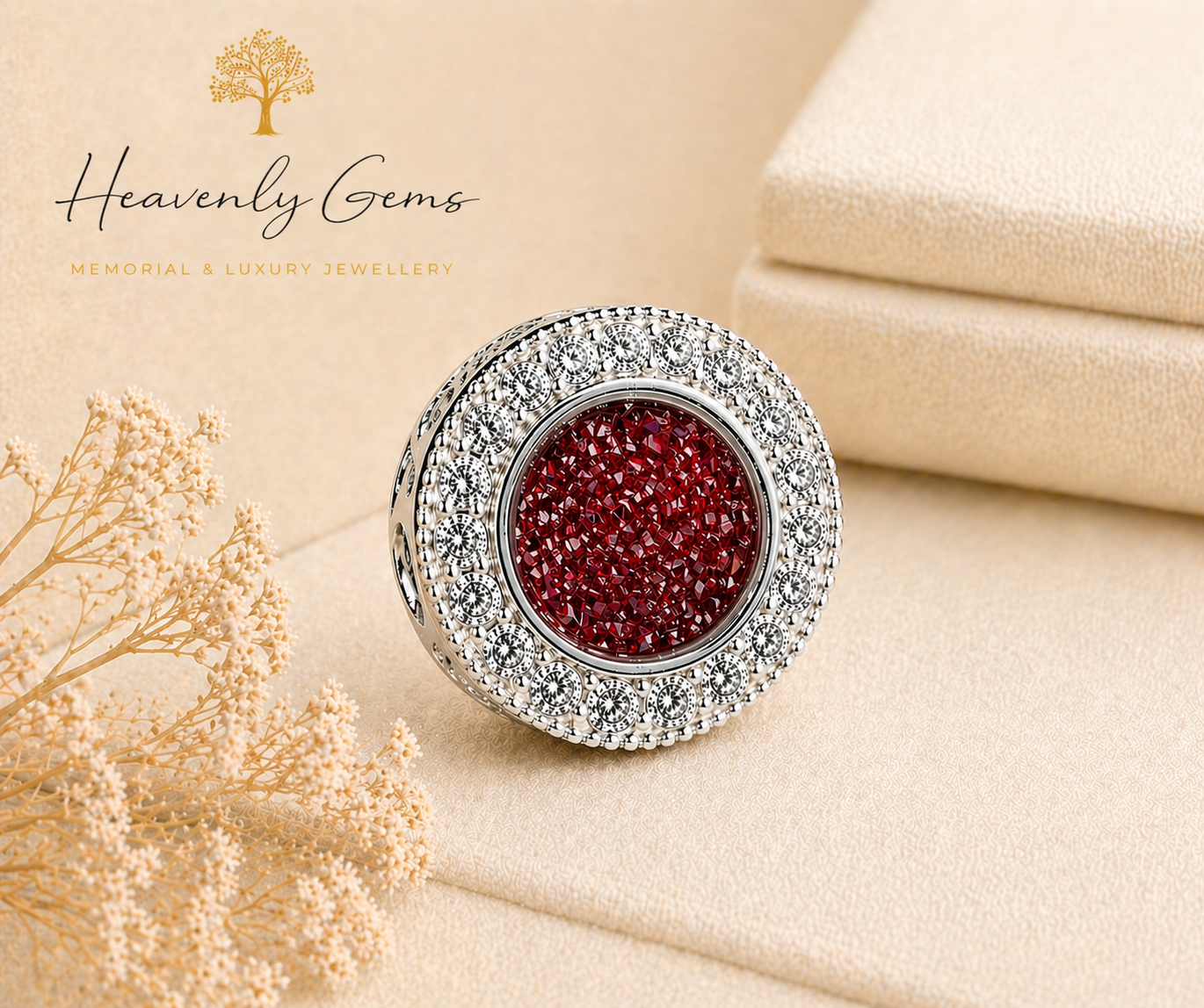 Sterling Silver Cubic Zirconia Memorial Ashes Round Charm