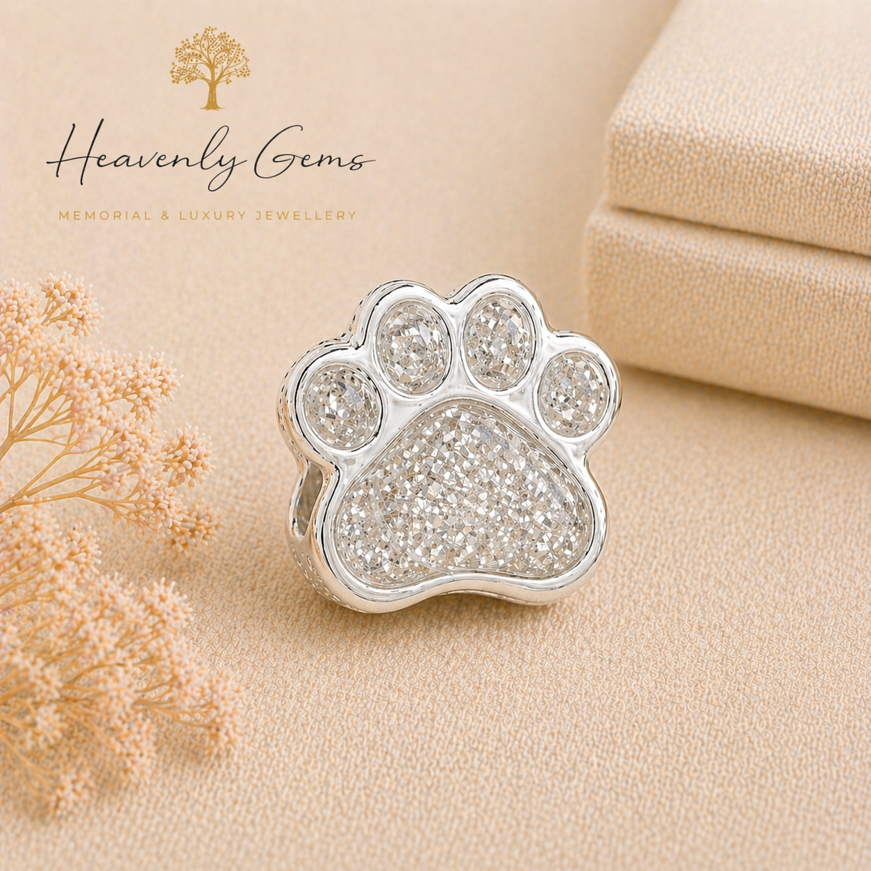Sterling Silver Paw Print Memorial Ashes Charm