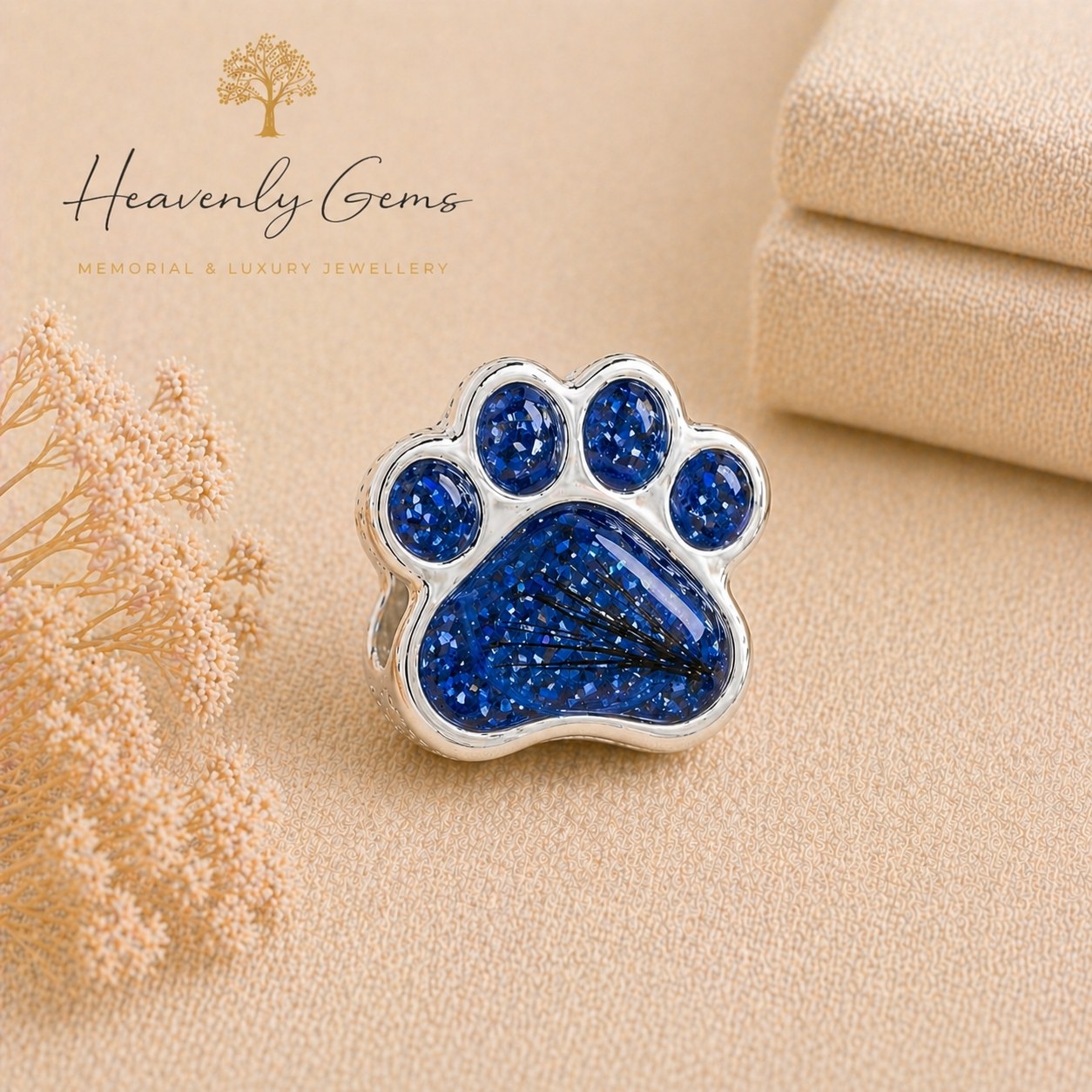 Sterling Silver Paw Print Memorial Ashes Charm
