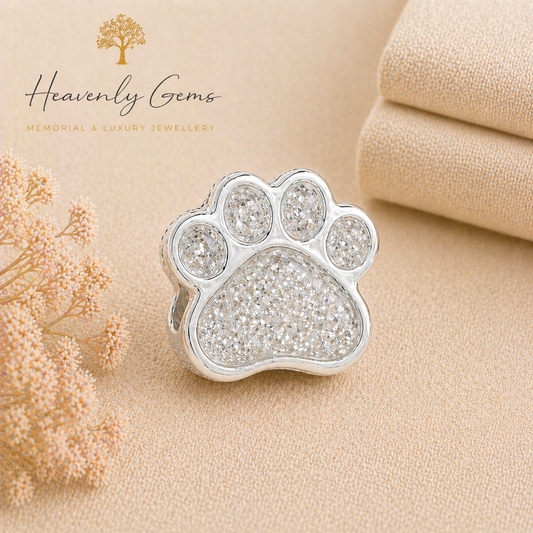 Sterling Silver Paw Print Memorial Ashes Charm