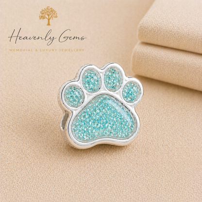 Sterling Silver Paw Print Memorial Ashes Charm