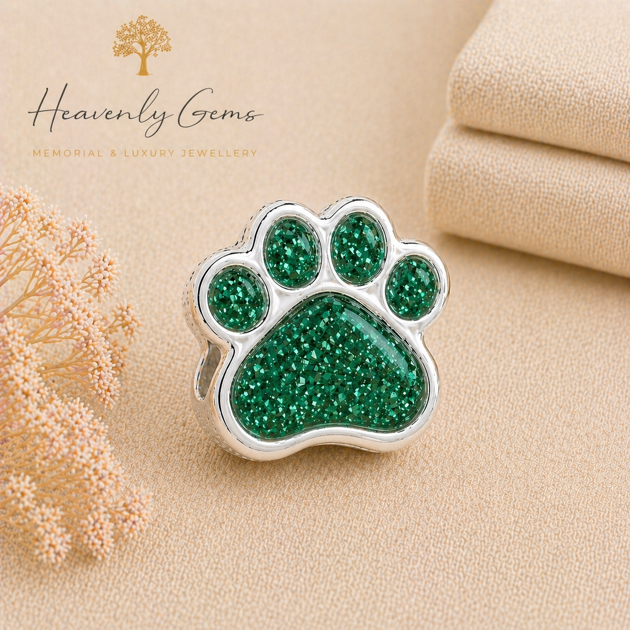 Sterling Silver Paw Print Memorial Ashes Charm