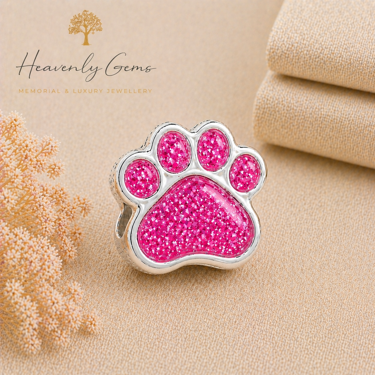 Sterling Silver Paw Print Memorial Ashes Charm