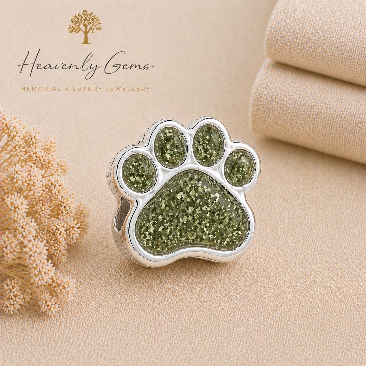 Sterling Silver Paw Print Memorial Ashes Charm