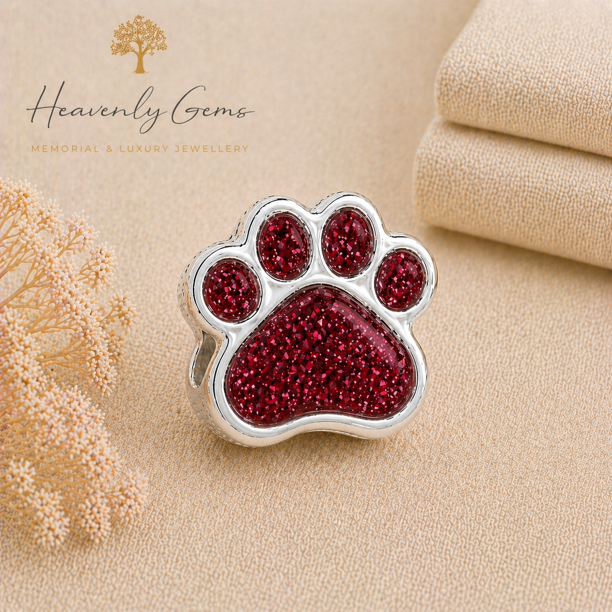 Sterling Silver Paw Print Memorial Ashes Charm