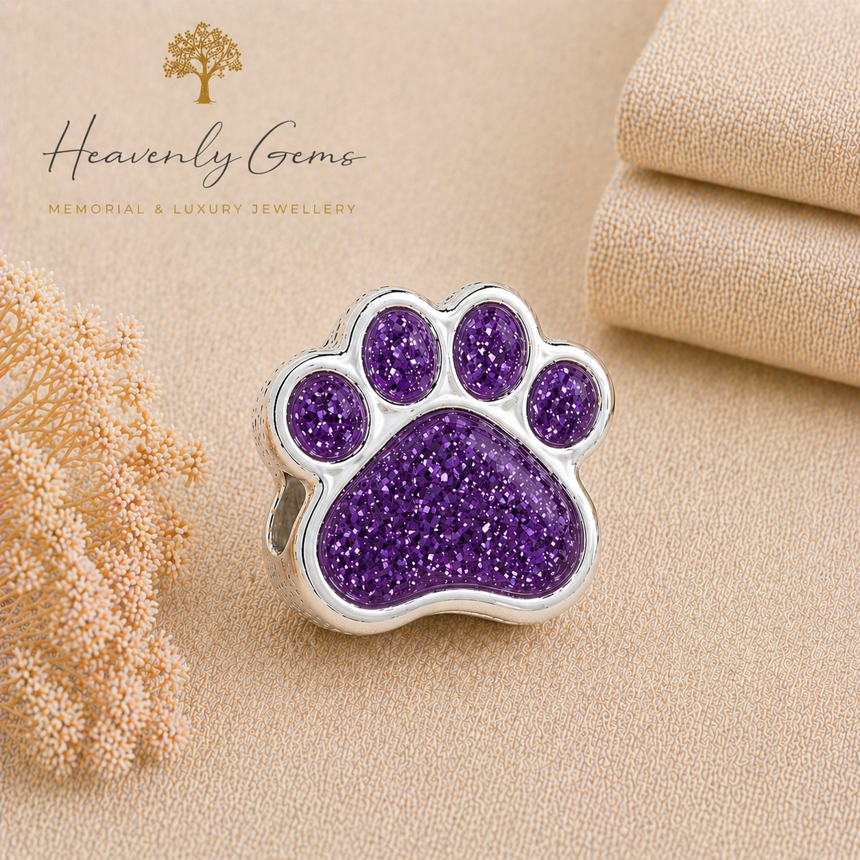 Sterling Silver Paw Print Memorial Ashes Charm