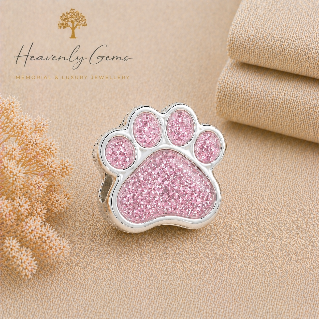 Sterling Silver Paw Print Memorial Ashes Charm