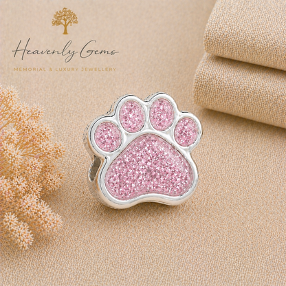 Sterling Silver Paw Print Memorial Ashes Charm