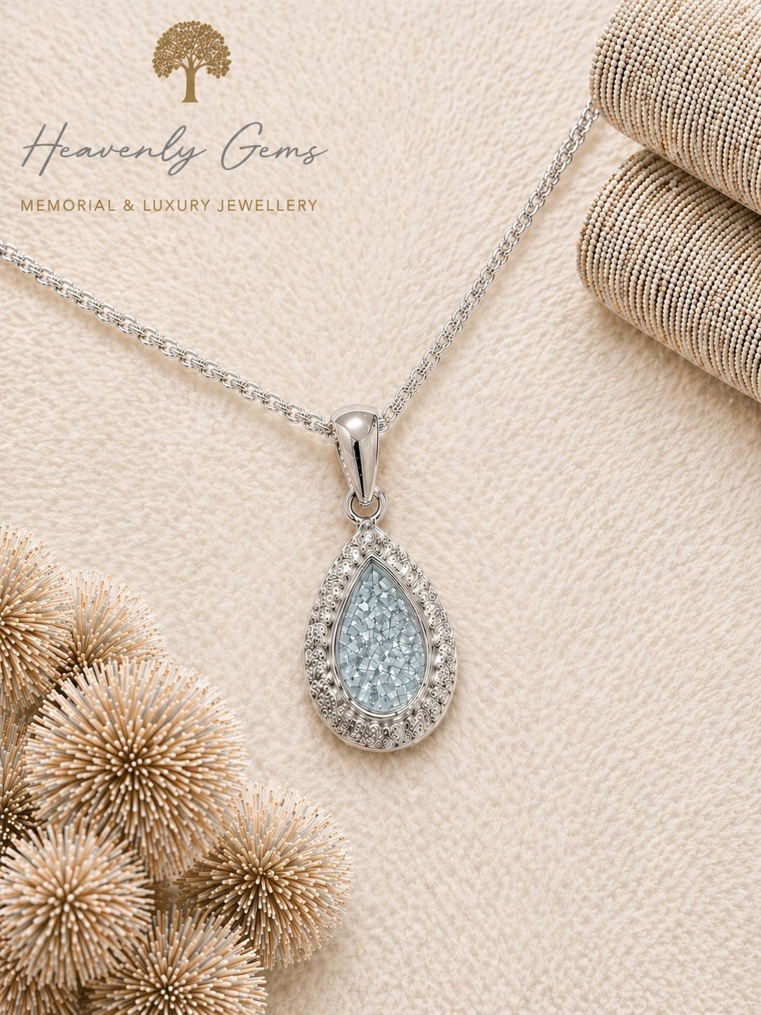 Pear Diamanté Memorial Necklace UK Ashes Jewellery