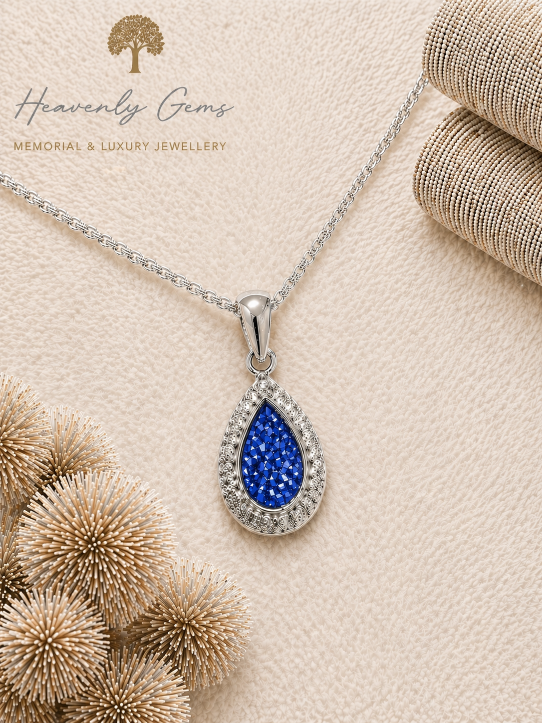 Pear Diamanté Memorial Necklace UK Ashes Jewellery