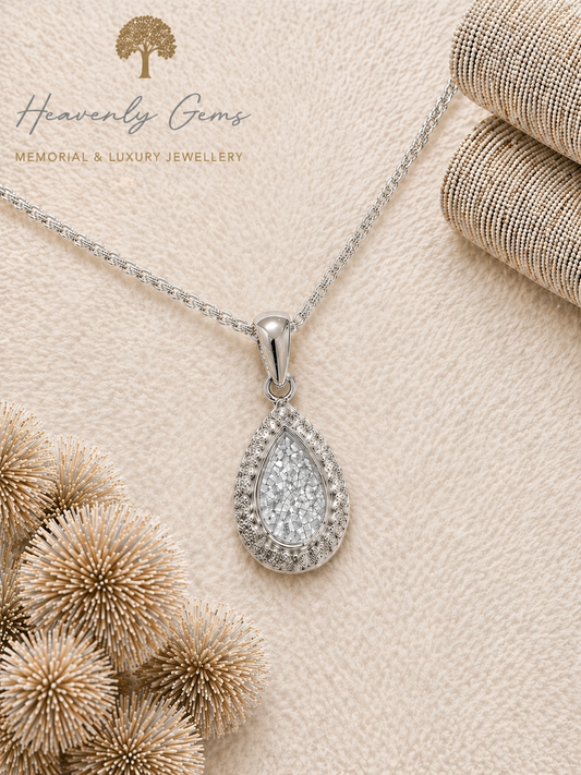 Pear Diamanté Memorial Necklace UK Ashes Jewellery