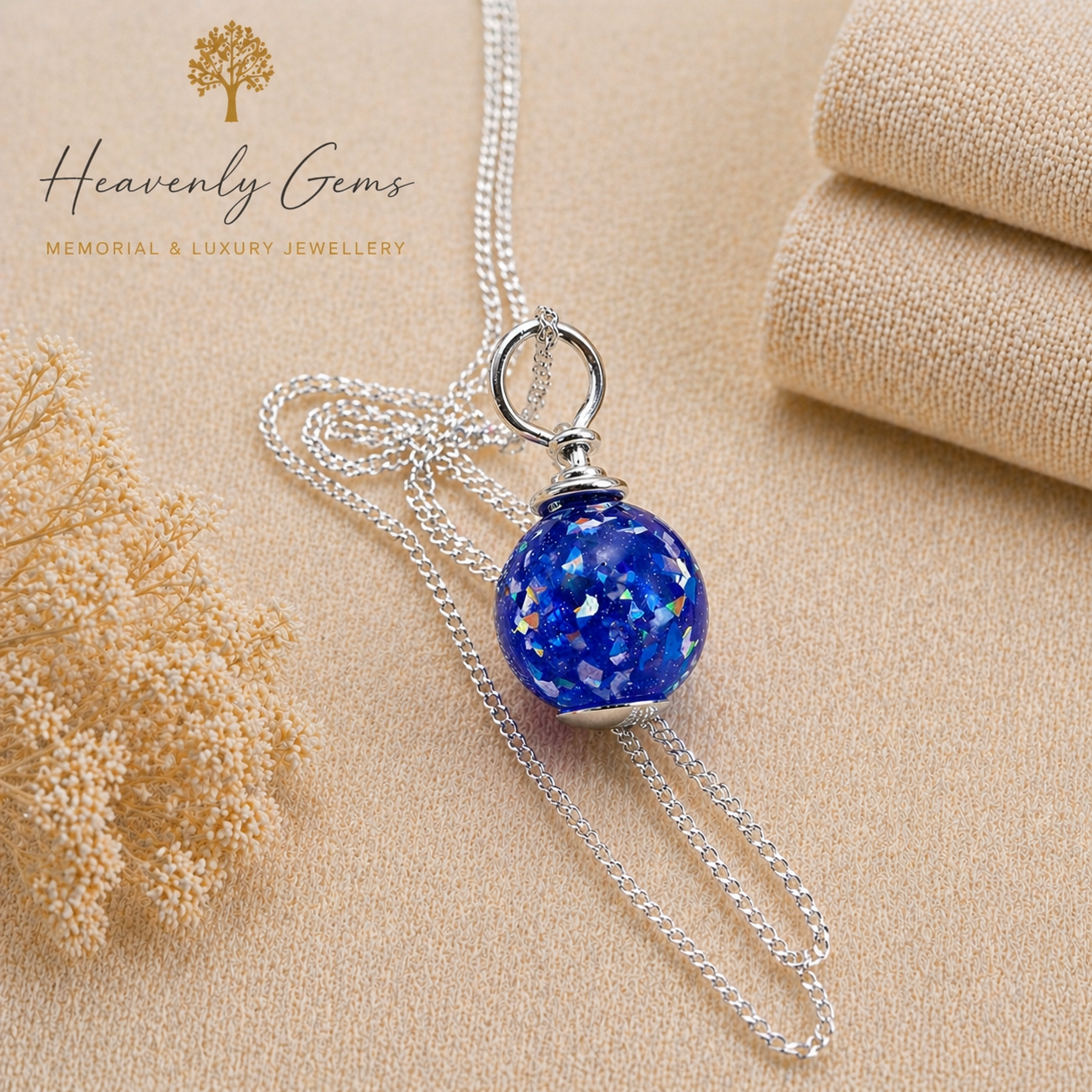 Silver orb cremation necklace