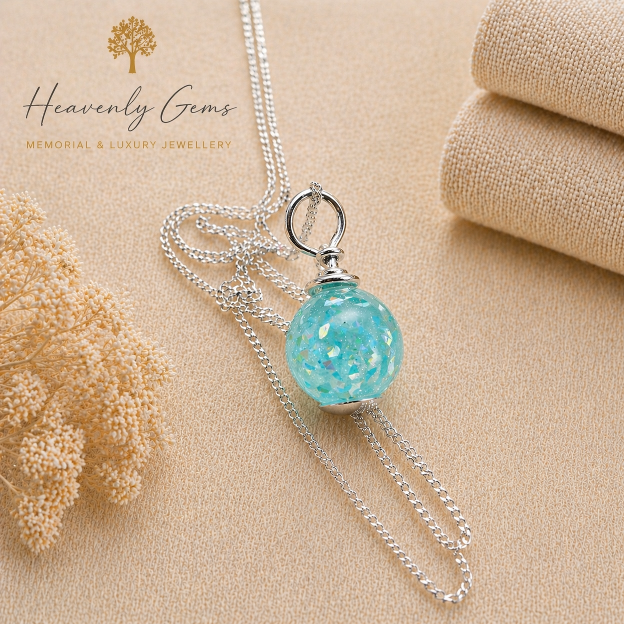 Silver orb cremation necklace