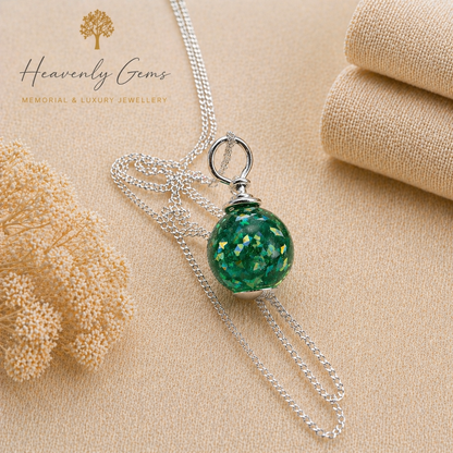 Silver orb cremation necklace