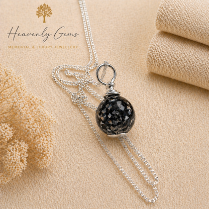Silver orb cremation necklace