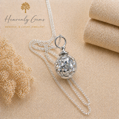 Silver orb cremation necklace