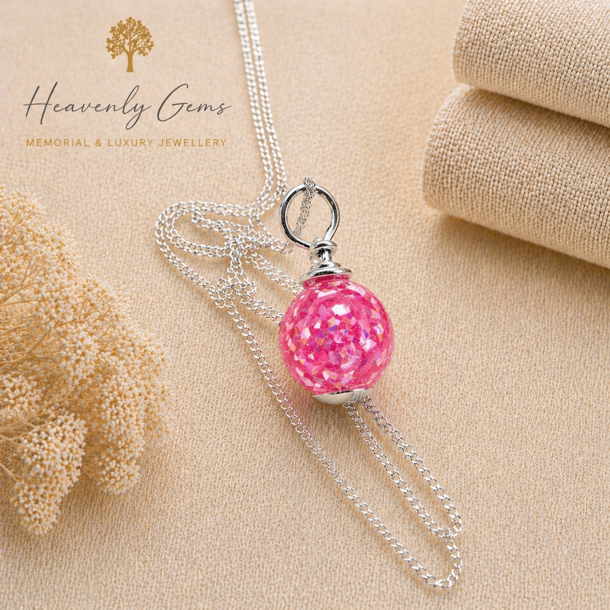 Silver orb cremation necklace