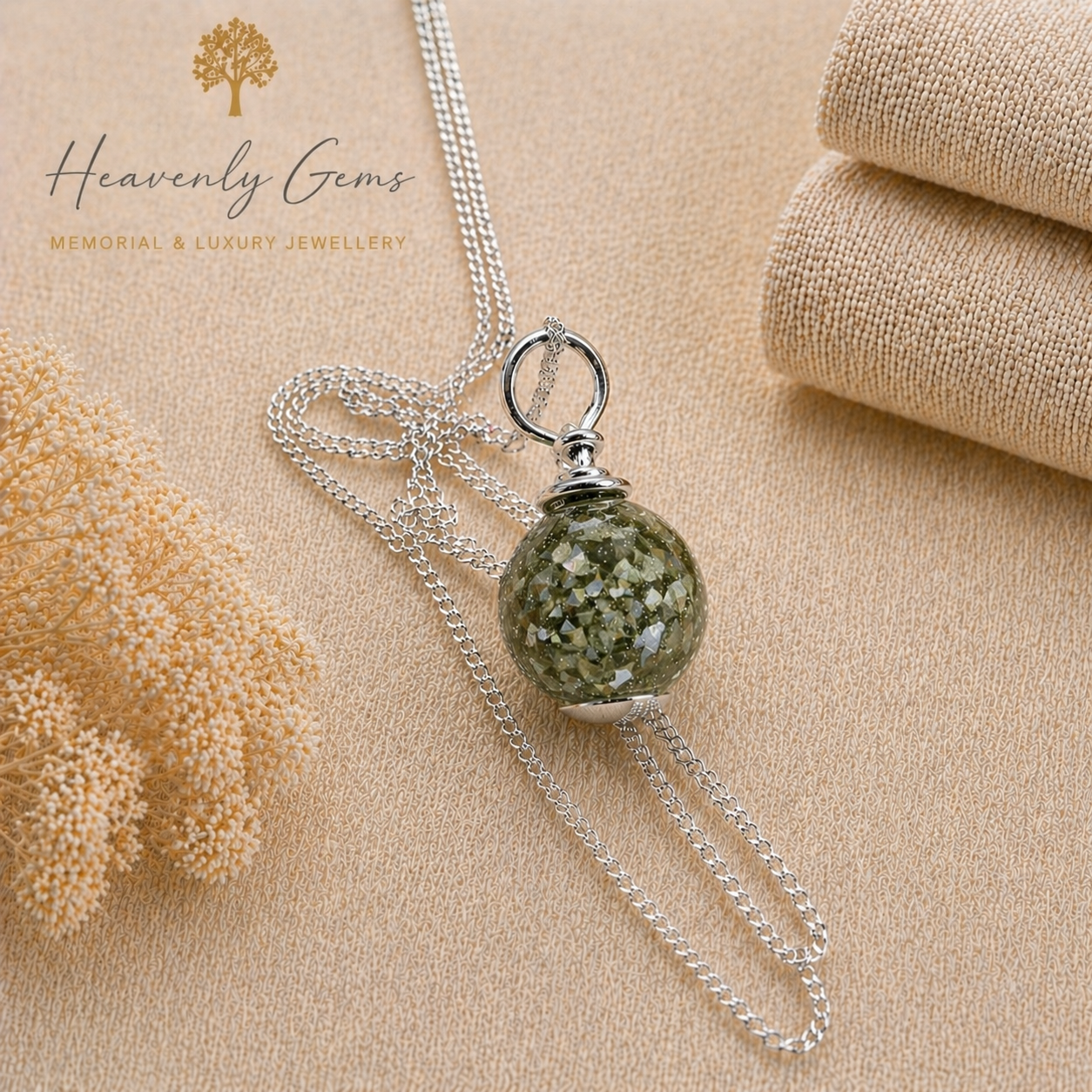 Silver orb cremation necklace