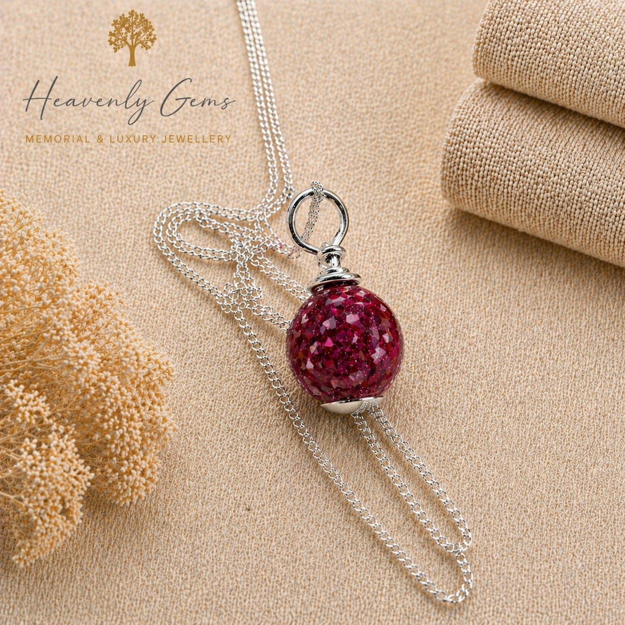 Silver orb cremation necklace