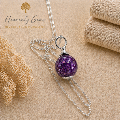 Silver orb cremation necklace