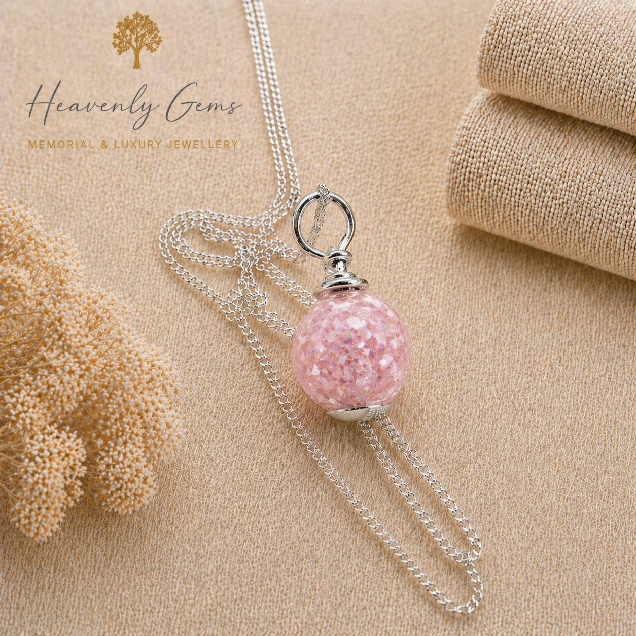 Silver orb cremation necklace