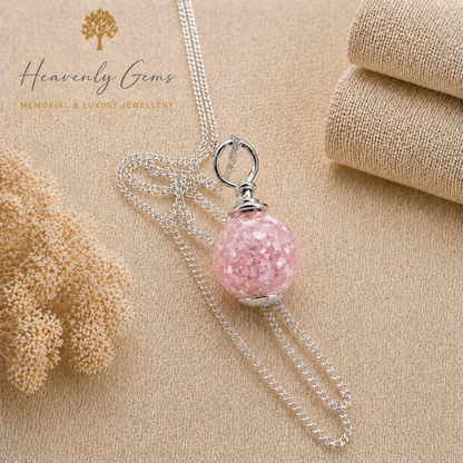 Silver orb cremation necklace