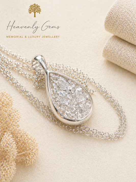 Sterling Silver Large Teardrop Memorial Necklace