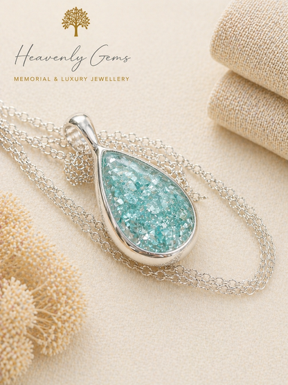 Sterling Silver Large Teardrop Memorial Necklace