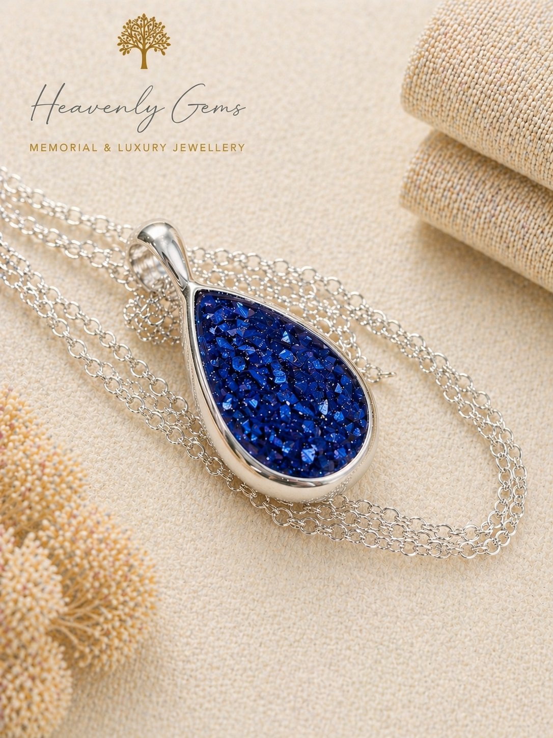 Sterling Silver Large Teardrop Memorial Necklace