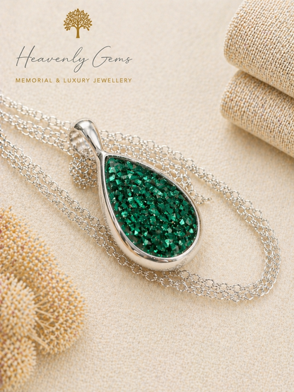Sterling Silver Large Teardrop Memorial Necklace