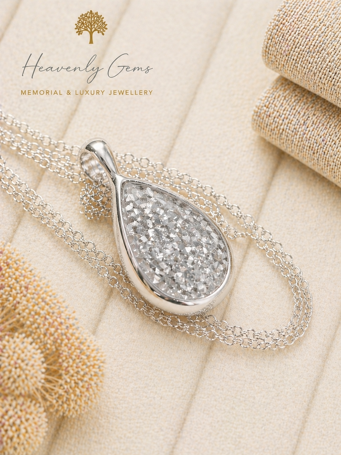 Sterling Silver Large Teardrop Memorial Necklace