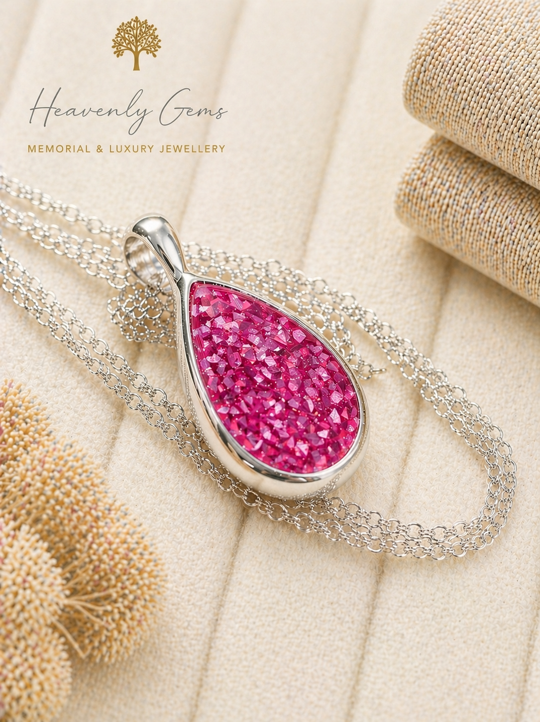 Sterling Silver Large Teardrop Memorial Necklace