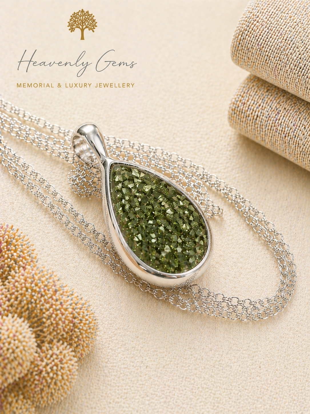 Sterling Silver Large Teardrop Memorial Necklace