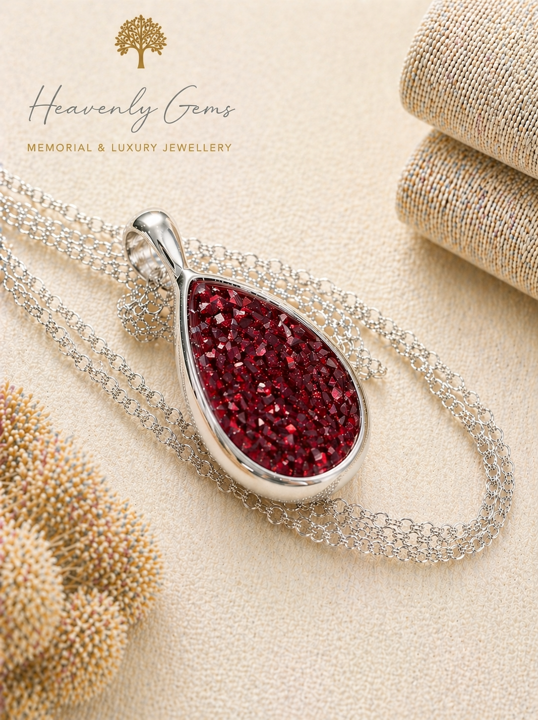 Sterling Silver Large Teardrop Memorial Necklace